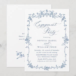Invitation Victorian Ornate Grace Dusty Blue ENGAGEMENT PARTY