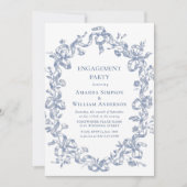 Invitation Victorian Ornate Grace Dusty Blue ENGAGEMENT PARTY (Devant)
