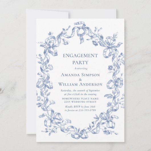 Invitation Victorian Ornate Grace Dusty Blue ENGAGEMENT PARTY (Devant)