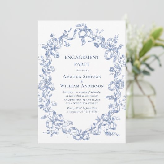 Invitation Victorian Ornate Grace Dusty Blue ENGAGEMENT PARTY (Debout devant)