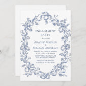 Invitation Victorian Ornate Grace Dusty Blue ENGAGEMENT PARTY (Devant / Derrière)