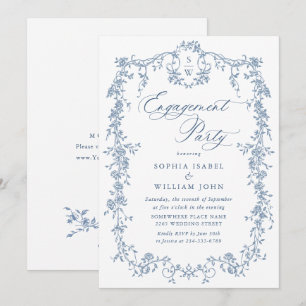 Invitation Victorian Ornate Grace Dusty Blue ENGAGEMENT PARTY