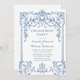 Invitation Victorian Ornate Grace Dusty Blue ENGAGEMENT PARTY