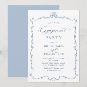 Invitation Victorian Ornate Grace Dusty Blue ENGAGEMENT PARTY
