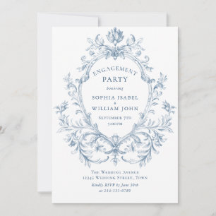 Invitation Victorian Ornate Grace Dusty Blue ENGAGEMENT PARTY