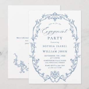 Invitation Victorian Ornate Grace Dusty Blue ENGAGEMENT PARTY