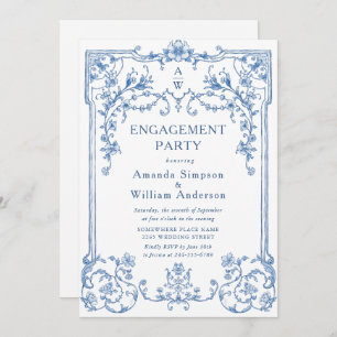 Invitation Victorian Ornate Grace Dusty Blue ENGAGEMENT PARTY
