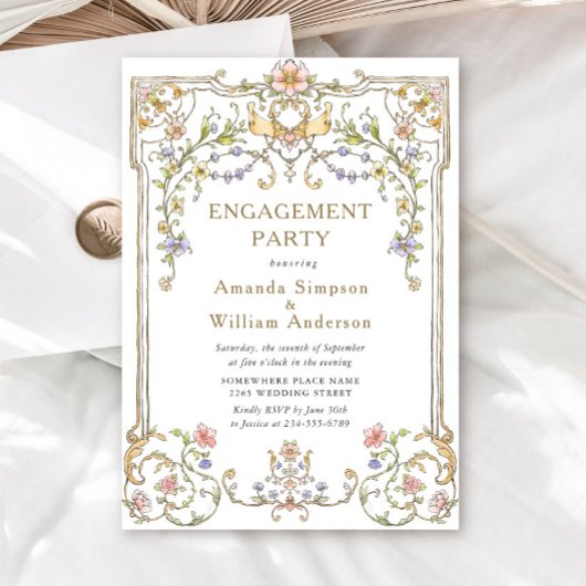 Invitation Victorian Ornate Grace Floral ENGAGEMENT PARTY