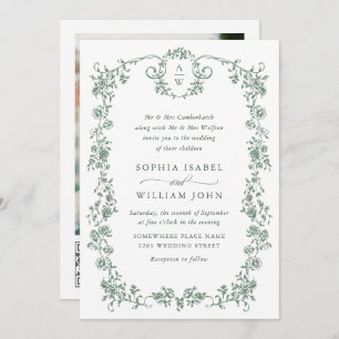 Invitation Victorian Ornate Grace Green Photo Code QR Mariage