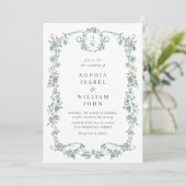 Invitation Victorian Ornate Grace Green Photo Code QR Mariage (Debout devant)