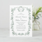 Invitation Victorian Ornate Grace Green Photo Code QR Mariage (Debout devant)