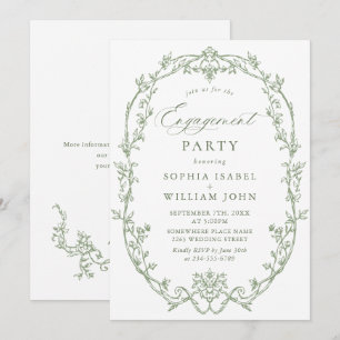 Invitation Victorian Ornate Grace Sage Green ENGAGEMENT PARTY