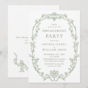 Invitation Victorian Ornate Grace Sage Green ENGAGEMENT PARTY