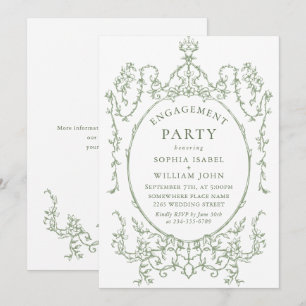 Invitation Victorian Ornate Grace Sage Green ENGAGEMENT PARTY