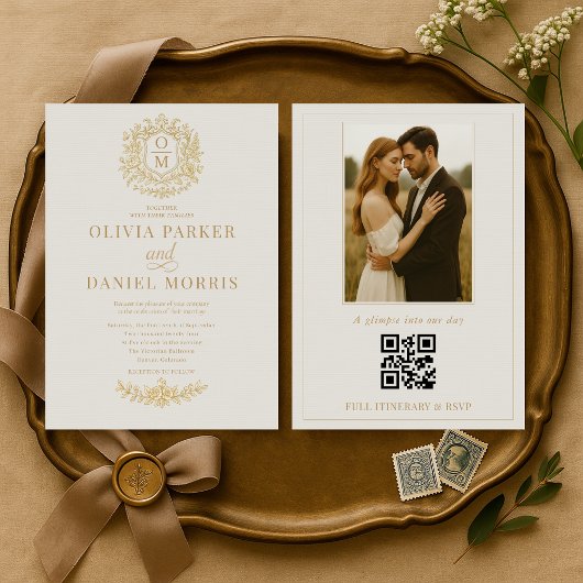 Invitation Victorian Photo QR Code Floral Elegant Wedding