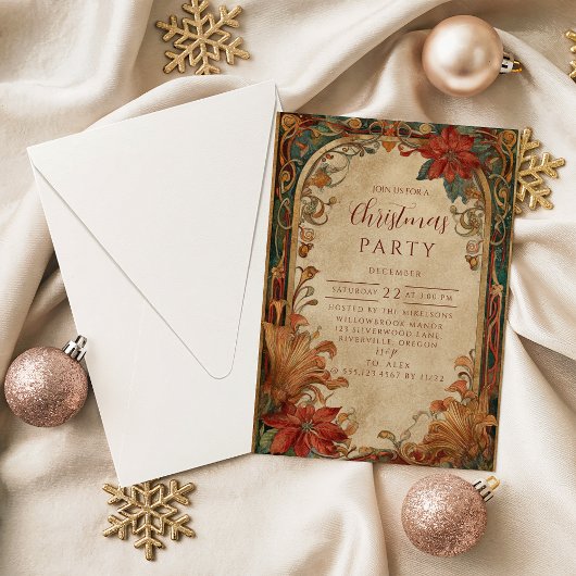 Invitation Victorian Poinsettia Christmas