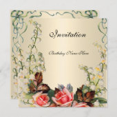 Invitation Victorian Pretty Floral Roses (Devant / Derrière)