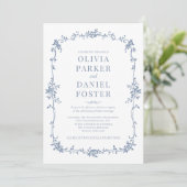 Invitation Victorian QR Code All in One Dusty Blue Wedding  (Debout devant)