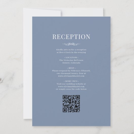 Invitation Victorian QR Code All in One Dusty Blue Wedding (Dos)