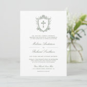 Invitation Victorian Sage Green catholique QR Code Mariage (Debout devant)