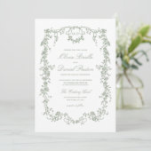 Invitation Victorian Sage Green Photo Monogramme Mariage (Debout devant)