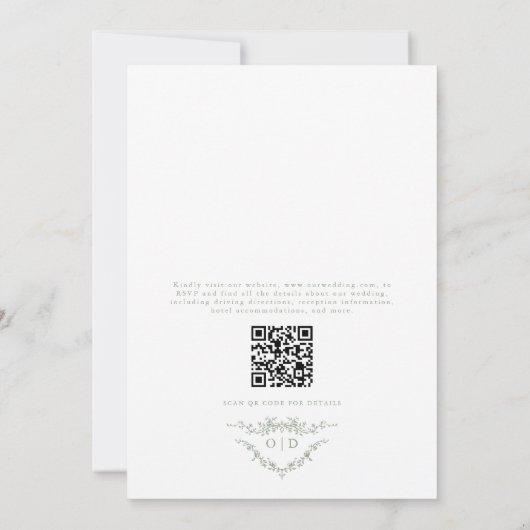 Invitation Victorian Sage Green QR Code Floral Mariage (Dos)