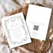 Invitation Victorian Sage Green QR Code Floral Mariage