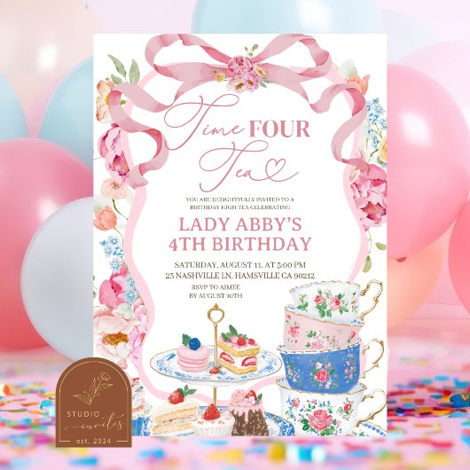 Invitation Victorian Spring Floral 4th Birthday party