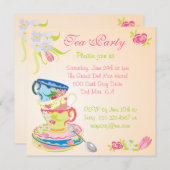 Invitation Victorian Stoppée Tasses Tea Party (Devant / Derrière)