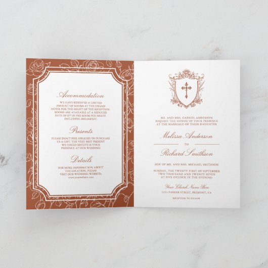 Invitation Victorian Terracotta Catholic QR Code Wedding (Intérieur)