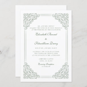 Invitation Victorien Baroque Muet Vert Vintage Cadre