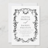 Invitation Victorien Français Noir QR Code Tout en un Mariage (Devant)