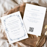 Invitation Victorien Français QR Code Blue Vintage Wedding<br><div class="desc">Transportez vos invités à une époque d'élégance et de romantisme avec notre Faire-part de mariage Floral bleu Vintage victorien. Inspirée par l'opulence de l'époque victorienne et ornée de délicats flores bleus français, cette invitation exhale une sophistication intemporelle. Conçu avec une attention minutieuse aux détails, le design floral complexe et la...</div>
