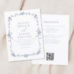 Invitation Victorien Français QR Code Blue Vintage Wedding<br><div class="desc">Transportez vos invités à une époque d'élégance et de romantisme avec notre Faire-part de mariage Floral bleu Vintage victorien. Inspirée par l'opulence de l'époque victorienne et ornée de délicats flores bleus français, cette invitation exhale une sophistication intemporelle. Conçu avec une attention minutieuse aux détails, le design floral complexe et la...</div>