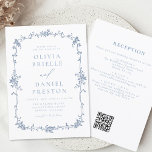 Invitation Victorien Français QR Code Blue Vintage Wedding<br><div class="desc">Transportez vos invités à une époque d'élégance et de romantisme avec notre Faire-part de mariage Floral bleu Vintage victorien. Inspirée par l'opulence de l'époque victorienne et ornée de délicats flores bleus français, cette invitation exhale une sophistication intemporelle. Conçu avec une attention minutieuse aux détails, le design floral complexe et la...</div>