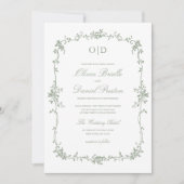 Invitation Victorien français QR Code Sage Mariage vert (Devant)