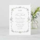 Invitation Victorien français QR Code Sage Mariage vert (Debout devant)