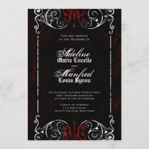 Invitation Victorien gothique Éffrayant rouge, noir et blanc 