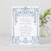 Invitation Victorien Ornate Grace Floral Dusty Mariage bleu (Debout devant)