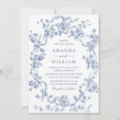 Invitation Victorien Ornate Grace Floral Dusty Mariage bleu (Devant)