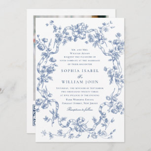 Invitation Victorien Ornate Grace Floral Dusty Mariage bleu