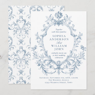 Invitation Victorien Ornate Grace Floral Dusty Mariage bleu