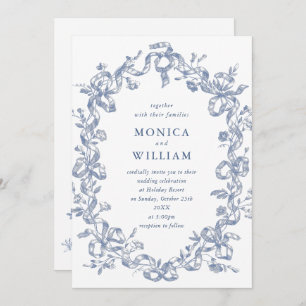 Invitation Victorien Ornate Grace Floral Dusty Mariage bleu