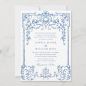 Invitation Victorien Ornate Grace Floral Dusty Mariage bleu (Devant)