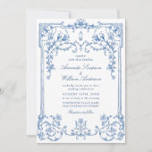 Invitation Victorien Ornate Grace Floral Dusty Mariage bleu (Devant)