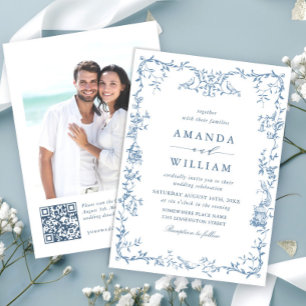 Invitation Victorien Ornate Grace Floral Dusty Mariage bleu