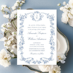 Invitation Victorien Ornate Grace Floral Dusty Mariage bleu