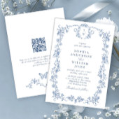 Invitation Victorien Ornate Grace Floral Dusty Mariage bleu