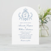 Invitation Victorien Ornate Grace Floral Dusty Mariage bleu (Debout devant)