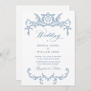 Invitation Victorien Ornate Grace Floral Dusty Mariage bleu